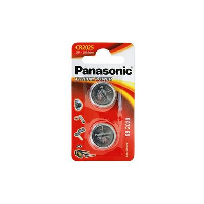 Batteries Panasonic CR2025 / 2B, 2 batteries, 3V Lithium 165mAh diam 20mm h 2.5mm