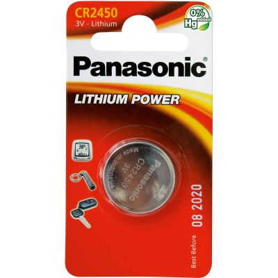Battery Panasonic CR2450 / 1B voltage: 3 V height: 5 mm diameter: 24.5 mm capacity: 620 mAh weight: 6.3 g
