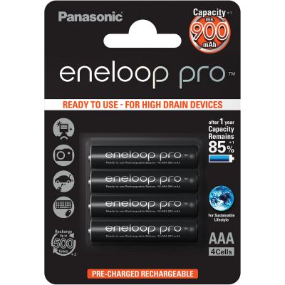 Akupatareid Panasonic Eneloop Pro AAA HR03 930mAh NiMH 4BP, 1,2V 4 akupatareid suure voolutarbega seadmetele