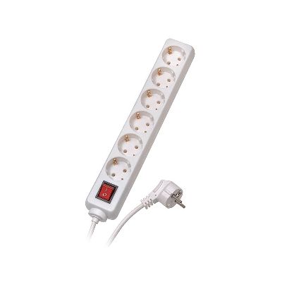 Extension cord 1.5 meters 6 sockets, WHITE, earthed, with switch
