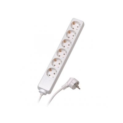 Extension cord 3 meters 6 sockets, WHITE, earthed