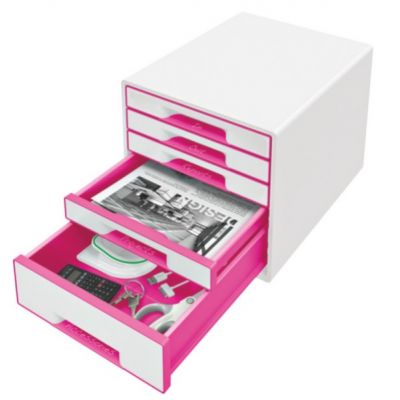 Sahtliboks 287x270x363mm 5-sahtliga Leitz WOW Desk Cube, läikiv, valge-roosa