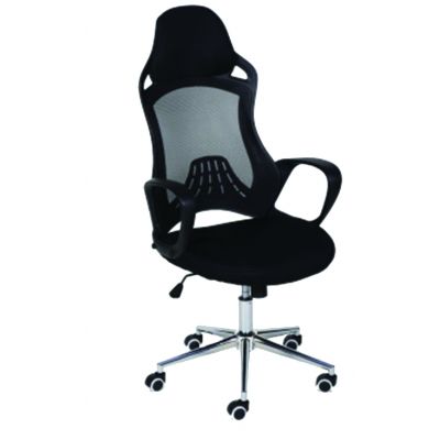 Office chair DOLORES 5167 with headrest / black backrest, black plastic / black fabric, chrome base