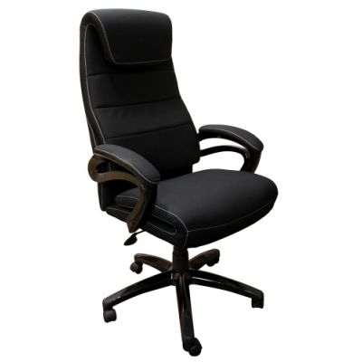 Executive chair TEXAS 5142 with armrests / black fabric, white seam, plastic leg, black