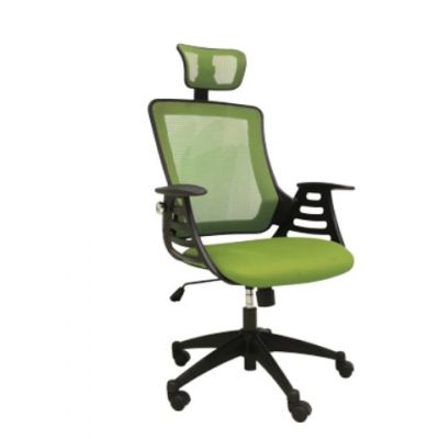 Office chair MERANO with headrest, armrests, mesh backrest, 27710 / max 120kg / green mesh fabric + black