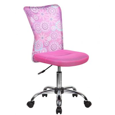 Office chair BLOSSOM, 27896 / max 80 kg / seat pink and backrest with floral pattern pink mesh fabric, chrome