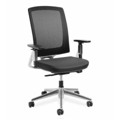 Office chair MIRO-1 black backrest, 3D armrests, black fabric, polished lower. footrest, D-60mm wheels