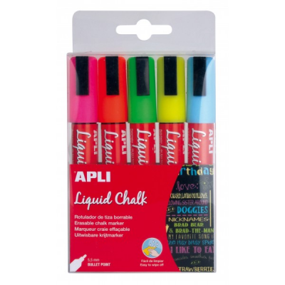 Liquid chalk marker pen bullet tip 5.5 mm assorted colours 5 u.