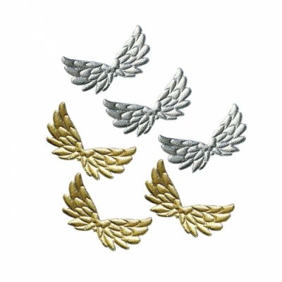 Angel wings silver, shiny, lightly padded, 5 x 3 cm, 10 pcs