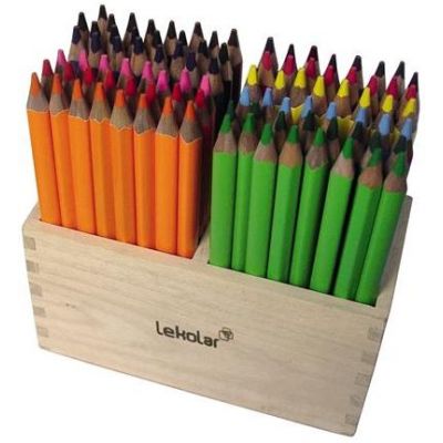 Pencils Lekolar Jumbo, triangular, in a wooden box, 12 colors x 8 pcs