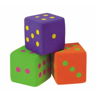 Colored soft dice, 5 x 5 x 5 cm, 3 pcs