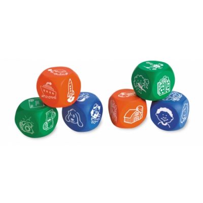 Dice for storytelling with pictures, soft 4 x 4 cm, 6 pcs