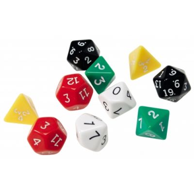 Dice, with different faces, 10 pcs