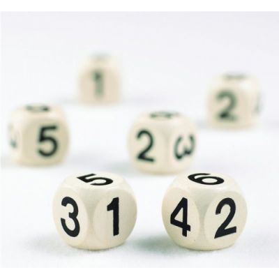 Dice with numbers, 16 x 16 mm, 12 pcs