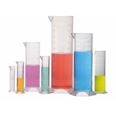 Measuring cylinder, 10, 20, 50, 100, 250, 500 and 1000 ml, polystyrene plastic