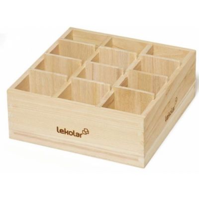 Wooden pencil holder for table, 12 compartments, 22 x 22 x 8.5 cm