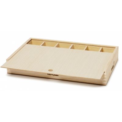 Wooden box, with cover, 12 compartments, for grease chalk, 35 x 22 x 5 cm