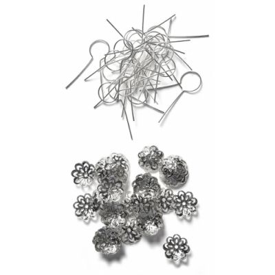 Hanging eyelets and decorations silver, 50 pcs