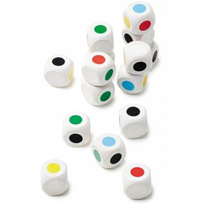 Dice with colored dots, 12 pcs