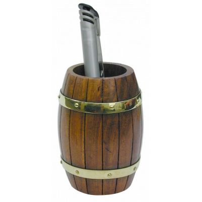 Penholder in barrel shape, wood/brass, H: 9,5cm, Ø: 6,5cm