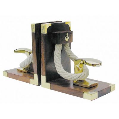 Bookends - Bollard & Rope, wood/brass, 1 pair, 31x16x9,5cm