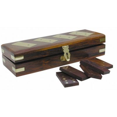 Domino-Game-Box, wood/brass, 28 stones, 20x7x5cm