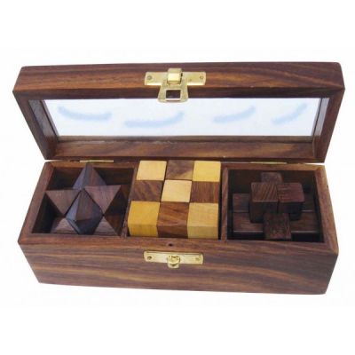 Puzzle, 3 tk. puidust karbis, 17,5x6,5x6 cm, Merenodi