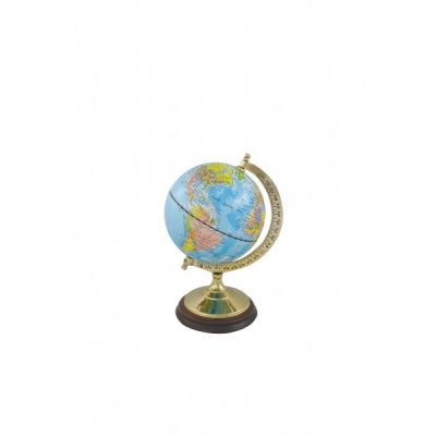 Globe, light blue, with brass/wood base, H: 22,5cm, Ø: 12,5/11cm