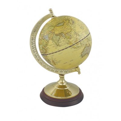 Globe, natural, with brass/wood base, H: 22,5cm, Ø: 12,5/11cm