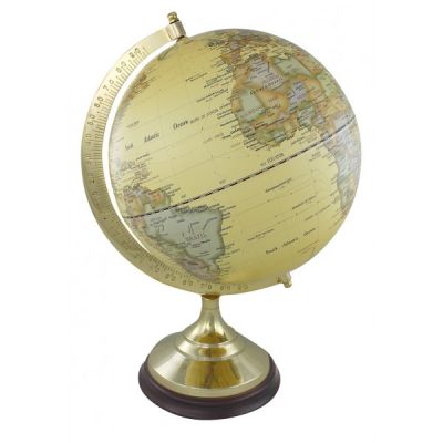 Globe, natural, with brass/wood base, H: 47cm, Ø: 30/20cm