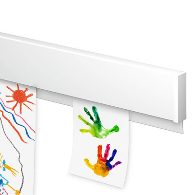 InfoRail ArtiTeq, L-200cm, strip for hanging leaflets-drawings on the wall, continuing, with fastenings / white, 1 pc