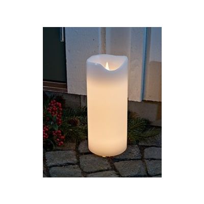 White wax candle, 12.5xK-30cm, flashing candle flame, wwLED + transformer IP44, 10m cord / yard