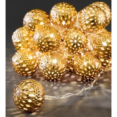 Light chain, 24 D-4cm golden metal ball with 24 ww LED light, L-600cm, IP20 transformer