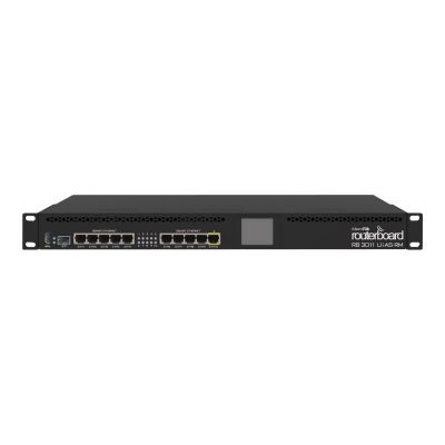 Mikrotik Wired Ethernet Router RB3011UiAS-RM, 1U Rackmount, Dual Core 1.4GHz CPU, 1GB RAM, 128 MB, 10xGigabit LAN, 1xSFP, 1xSerial console port, PoE out on port 10, USB, Touchscreen LCD Panel, PCB te