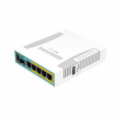 Mikrotik Wired Ethernet Router RB960PGS, hEX PoE, CPU 800MHz, 128MB RAM, 16MB, 1xSFP, 5xGigabit LAN, 1xUSB, Power Output On ports 2-5, Ourput: 1A max per port; 2A max total, RouterOS L4 | hEX PoE Rou