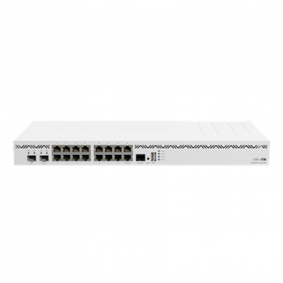 Mikrotik Cloud Core Router CCR2004-16G-2S+, 2x10G SFP+ ports, 16x Gigabit LAN ports, 1x RJ45 Serial port, 4 core CPU, 4 GB RAM, Dual redundant power supply, CPU and PCB temperature monitor, RouterOS