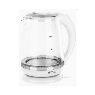 ECG Electric kettle RK 2020 White Glass, 2 L, 360 base with power cord storage, Blue backlight, 1850-2200 W