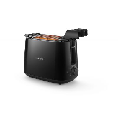 Philips Daily Collection Toaster HD2583/90, Plastic, 2-slot, bun warmer, sandwich rack, black