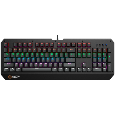 CANYON Hazard GK-6, Wired multimedia gaming keyboard with lighting effect, 108pcs rainbow LED, Numbers 104keys, EN double injection layout, cable length 1.8M, 450.5*163.7*42mm, 0.90kg, color black