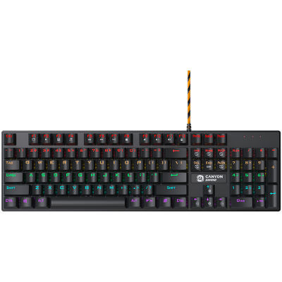 CANYON Canyon Deimos GK-4, Wired black Mechanical keyboard With colorful lighting system104PCS rainbow backlight LED,also can custmized backlight,1.8M braided cable length,rubber feet,English layout