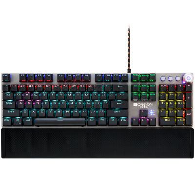 CANYON Nightfall GK-7, Wired Gaming Keyboard,Black 104 mechanical switches,60 million times key life, 22 types of lights,Removable magnetic wrist rest,4 Multifunctional control knob,Trigger actuation