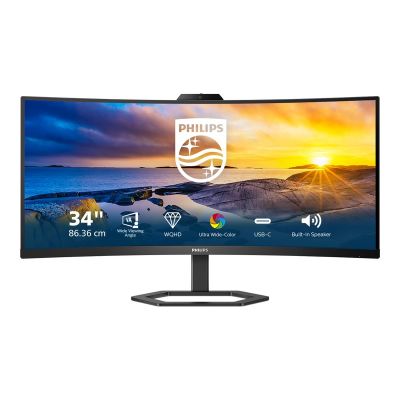 Philips | Monitor with Windows Hello Webcam | 34E1C5600HE/00 | 34 " | VA | 21:9 | 100 Hz | 4 ms | 3440 x 1440 pixels | 300 cd/m | HDMI ports quantity 1 | Black | Warranty 36 month(s)