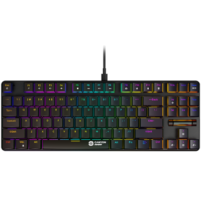 CANYON Cometstrike GK-50, 87keys Mechanical keyboard, 50million times life, GTMX red switch, RGB backlight, 20 modes, 1.8m PVC cable, metal material + ABS, RU layout, size: 354*126*26.6mm, weight:624