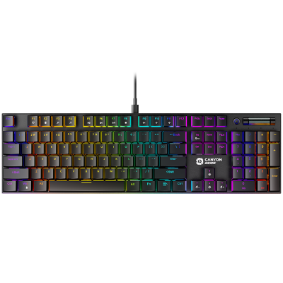 CANYON Cometstrike GK-55, 104keys Mechanical keyboard, 50million times life, GTMX red switch, RGB backlight, 18 modes, 1.8m PVC cable, metal material + ABS, RU layout, size: 436*126*26.6mm, weight:82