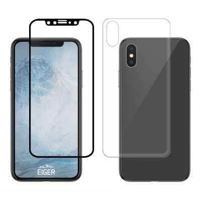 Eiger 3D 9H kaitseklaas servast servani koos taga kaitseklaasiga,360" kaitse, Apple iPhone X&XS'le , musta äärega