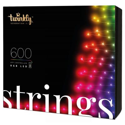 Twinkly|Strings Smart LED Lights 600 RGB (Multicolor), 48m, Black wire|RGB  16M+ colors