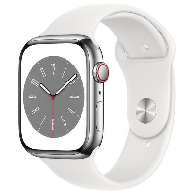 Apple Watch 8 Cellular 45mm Sts, silver/white sport band