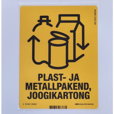 Kleebis prügikastile - Plast- ja metallpakend, joogikartong 65x100mm