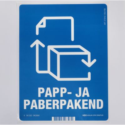 Kleebis prügikastile - Papp- ja paberpakend 95x145mm