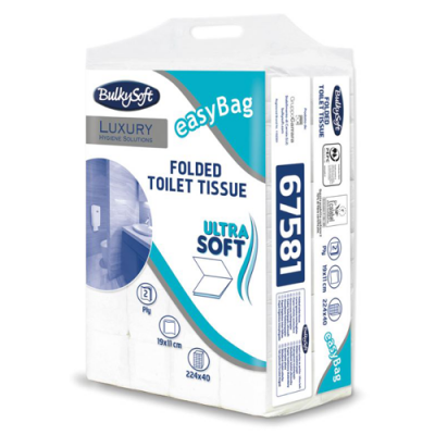 Toilet paper in sheets BulkySoft Excellence 2-ply 224 sheets / pack (sheet size 19x11cm)